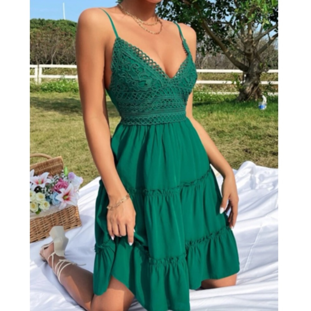 Luxe lace insert tie back cami dress